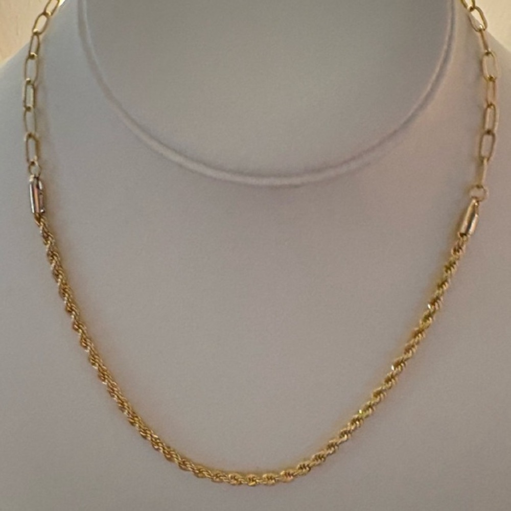 NEW 14k Yellow Gold S925 Chain Paperclip Necklace Rope Style Jewelry, 16-18"